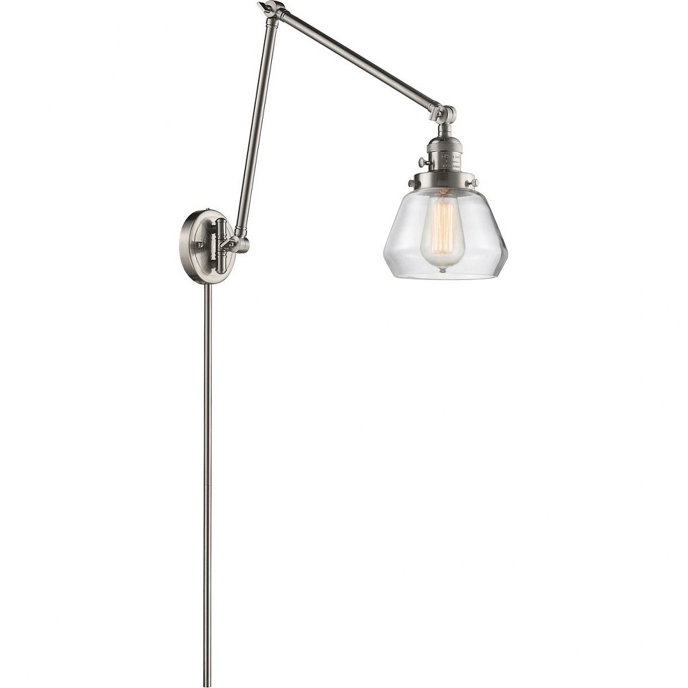Innovations Lighting-238-SN-G172-Fulton-One Light Adjustable Double Swing Arm Portable Wall Sconce-8 Inches Wide by 30 Inches High   Satin Brushed Nickel Finish with Clear Glass