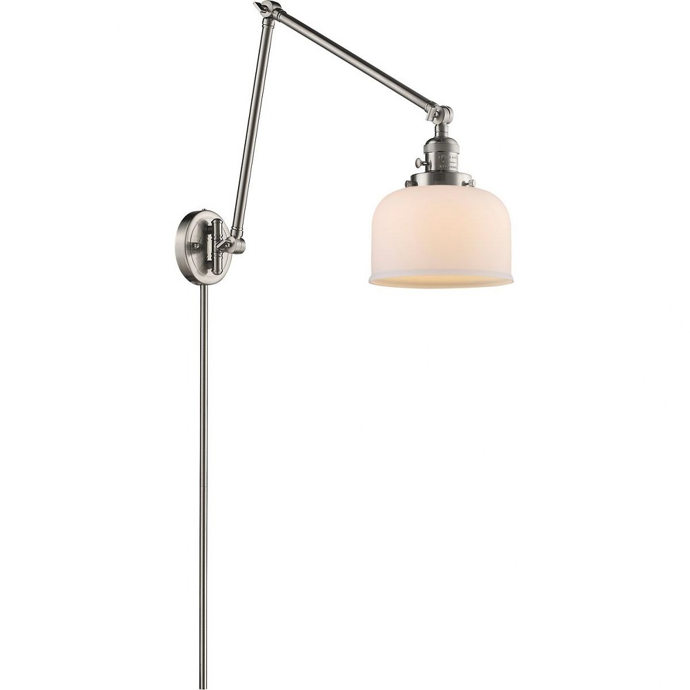 Innovations Lighting-238-SN-G71-Large Cone-One Light Adjustable Double Swing Arm Portable Wall Sconce-8 Inches Wide by 30 Inches High   Satin Brushed Nickel Finish with Matte White Cased Glass