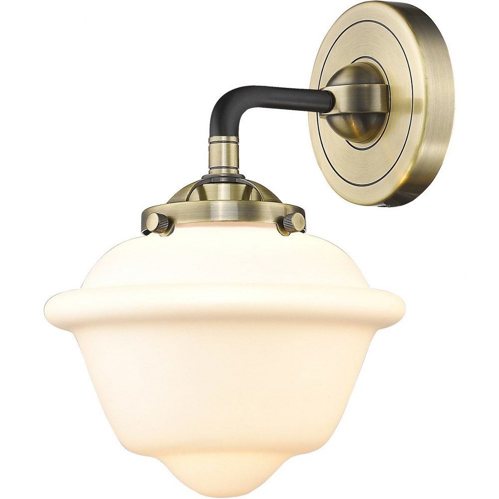 Innovations Lighting-284-1W-BAB-G531-Small Oxford-1 Light Wall Sconce in Transitional Style-7.5 Inches Wide by 9 Inches High   Black Antique Brass Finish with Matte White Glass