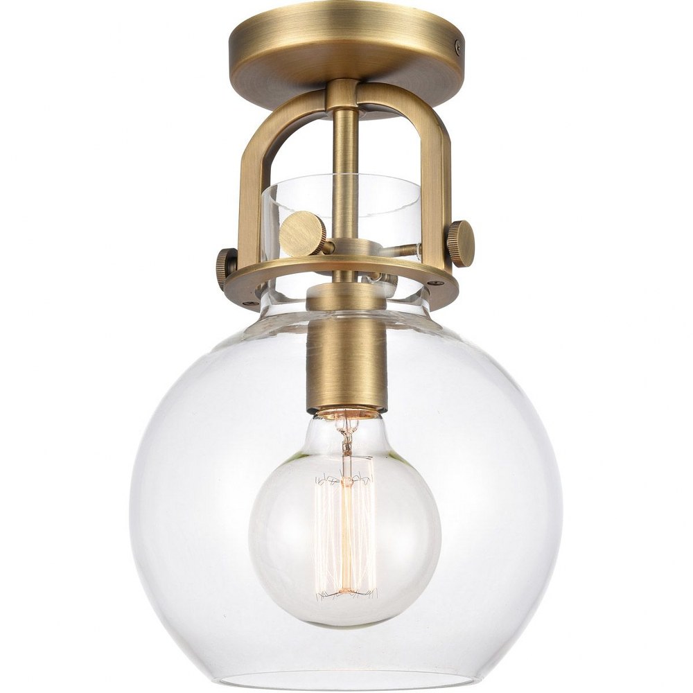 Innovations Lighting-410-1F-BB-8CL-Newton-One Light Flush Mount-8 Inches Wide by 12.5 Inches High Brushed Brass  Brushed Brass Finish