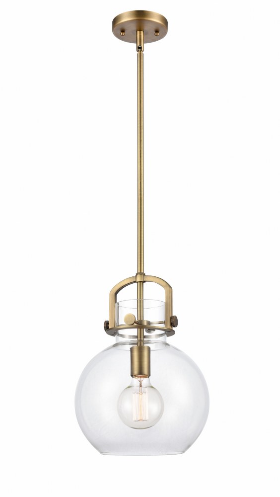 Innovations Lighting-410-1S-BB-10CL-LED-Newton-One Light Mini Pendant-14 Inches Wide by 17 Inches High   Brushed Brass Finish