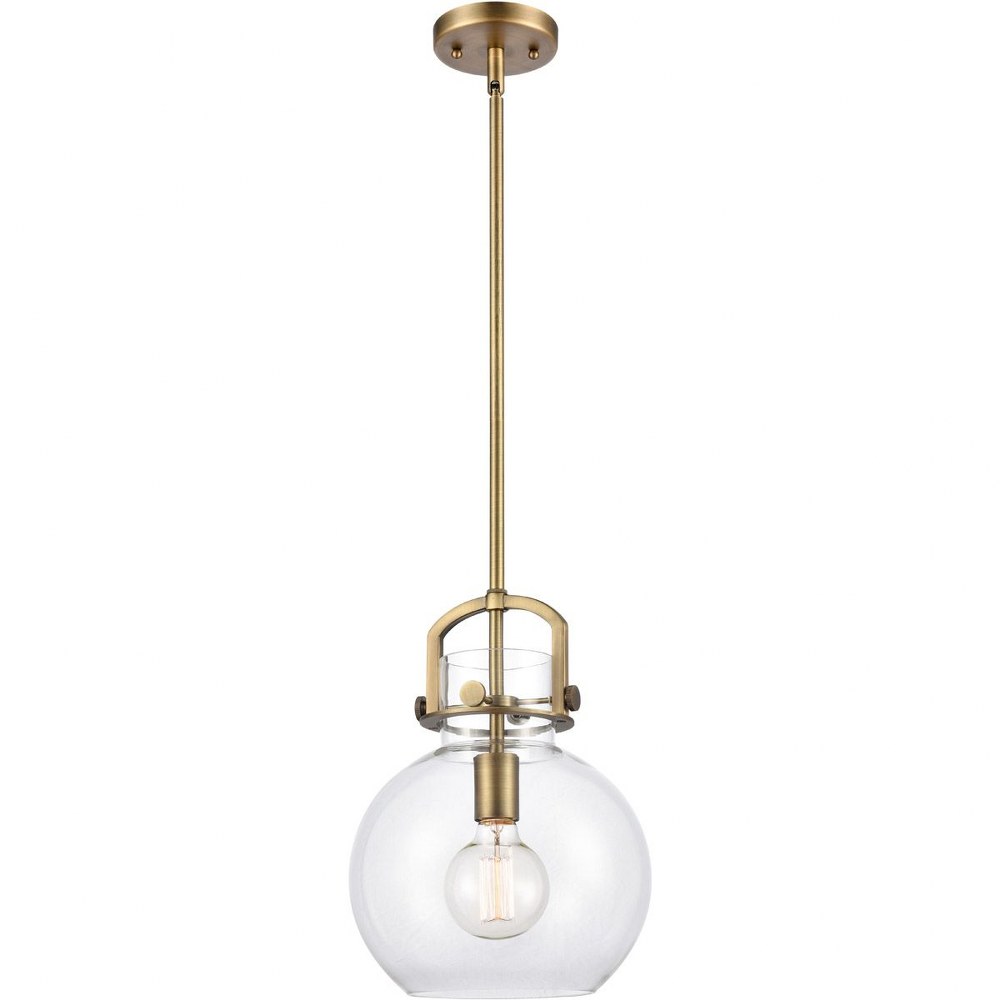 Innovations Lighting-410-1S-BB-10CL-Newton-One Light Mini Pendant-14 Inches Wide by 17 Inches High   Brushed Brass Finish