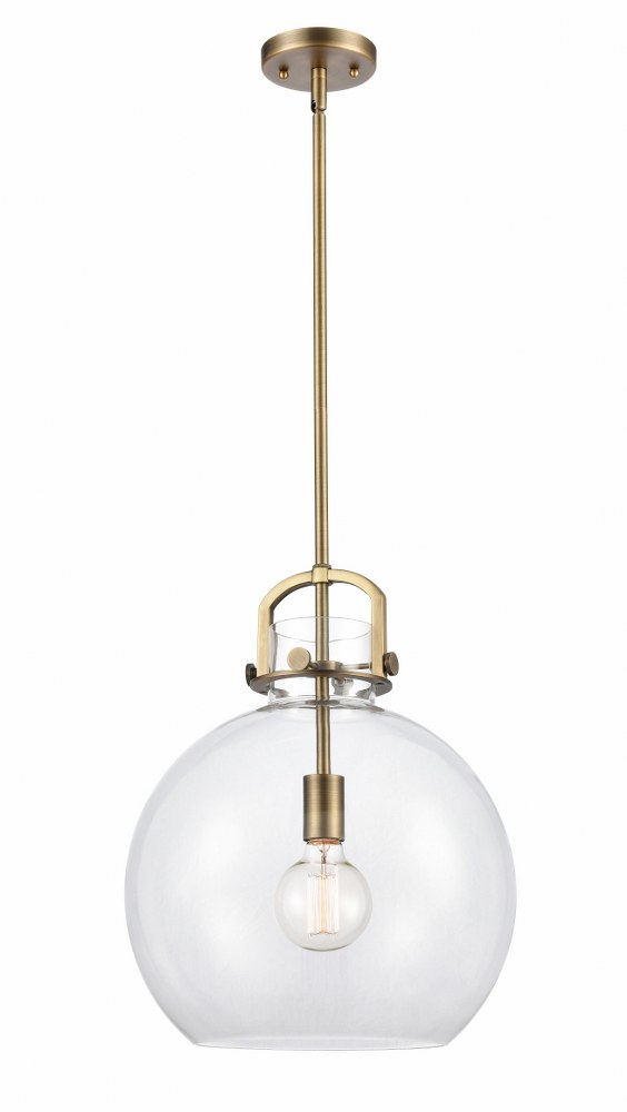 Innovations Lighting-410-1S-BB-14CL-LED-Newton-One Light Mini Pendant-14 Inches Wide by 17 Inches High   Brushed Brass Finish