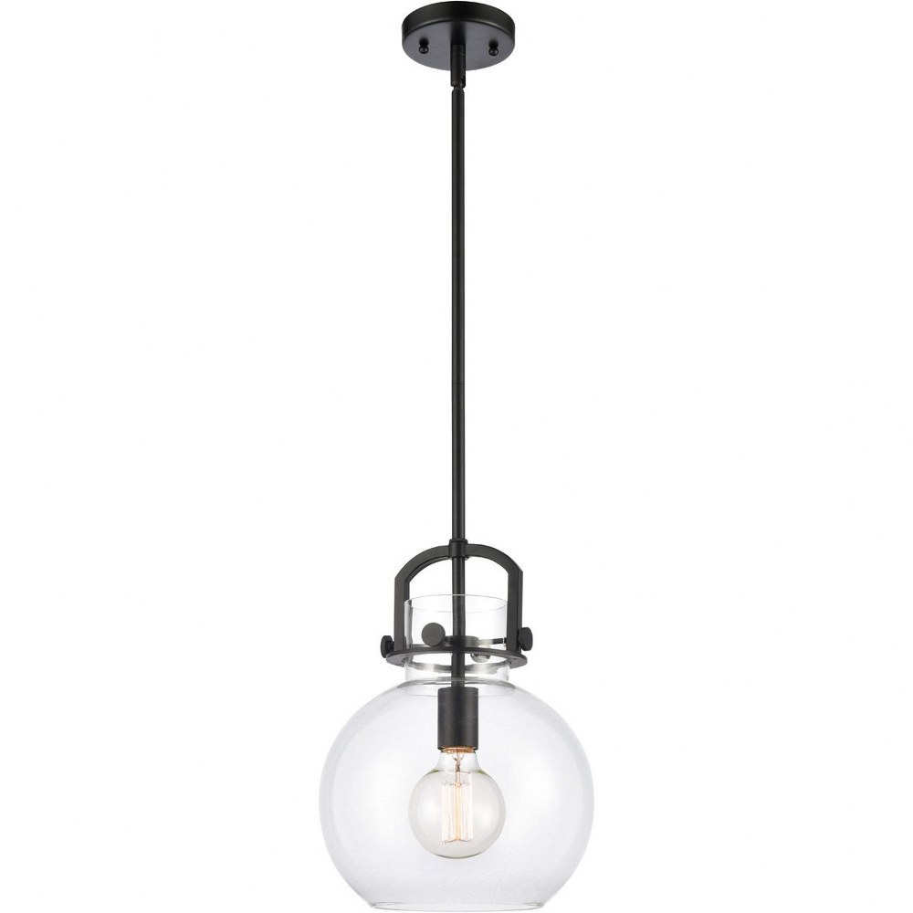 Innovations Lighting-410-1S-BK-10CL-Newton-One Light Mini Pendant-14 Inches Wide by 17 Inches High   Matte Black Finish