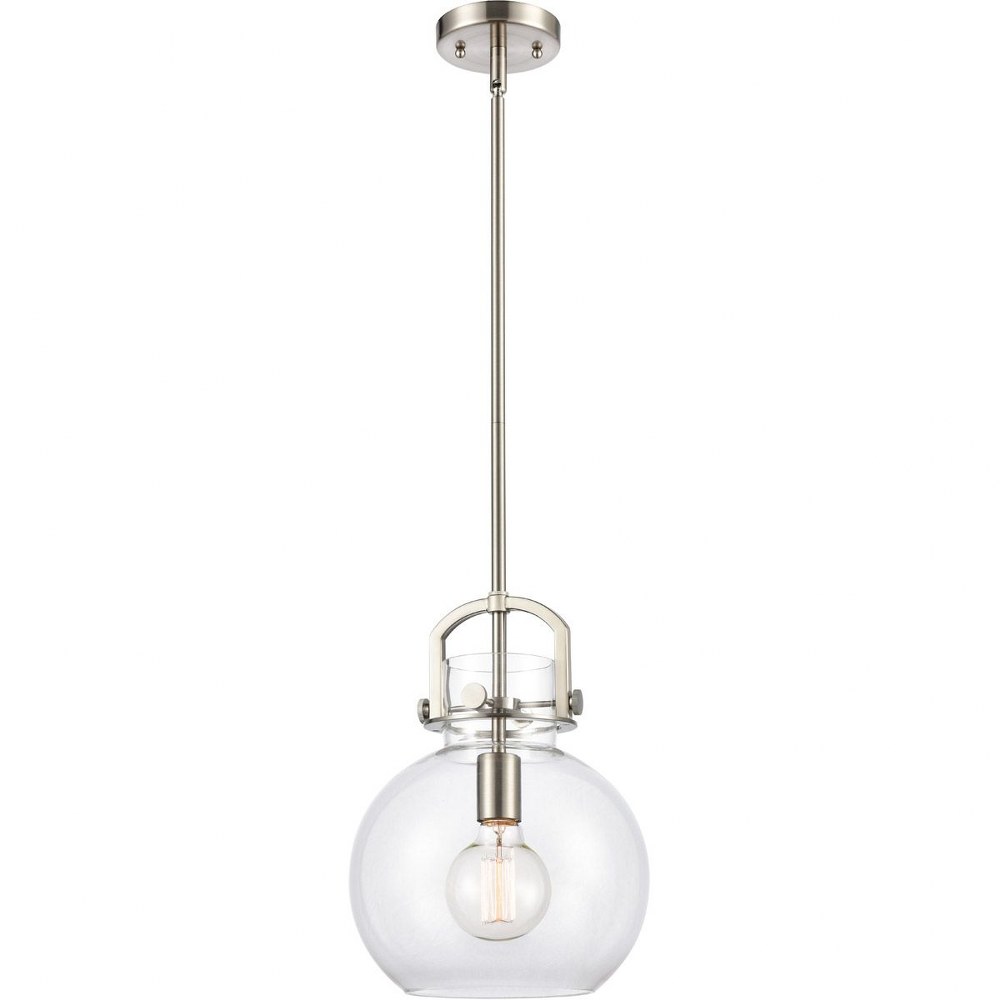 Innovations Lighting-410-1S-SN-10CL-Newton-One Light Mini Pendant-14 Inches Wide by 17 Inches High   Brushed Satin Nickel Finish