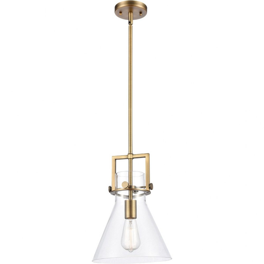 Innovations Lighting-411-1S-BB-10CL-Newton-One Light Mini Pendant-14 Inches Wide by 17 Inches High   Brushed Brass Finish