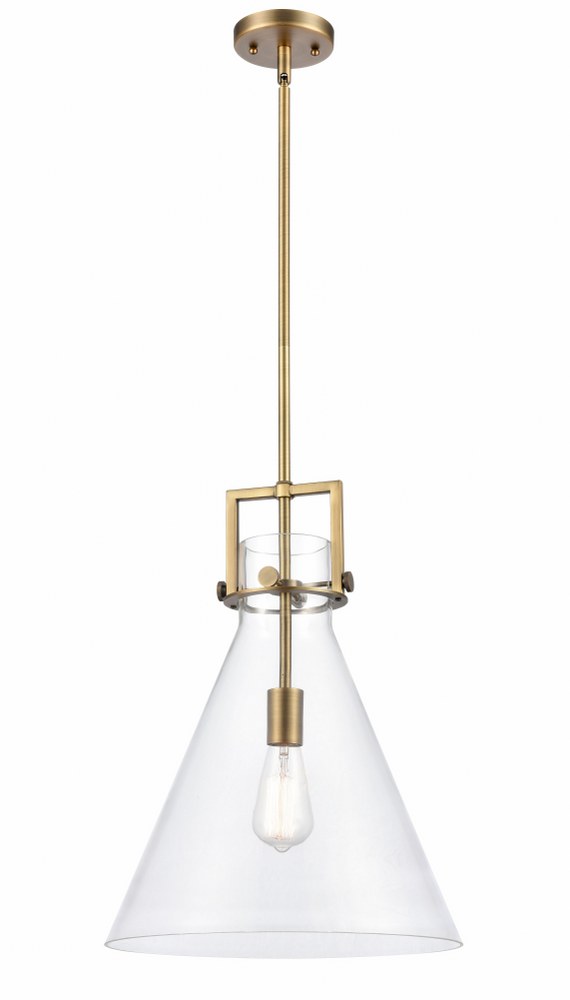 Innovations Lighting-411-1S-BB-14CL-LED-Newton-One Light Mini Pendant-14 Inches Wide by 17 Inches High   Brushed Brass Finish