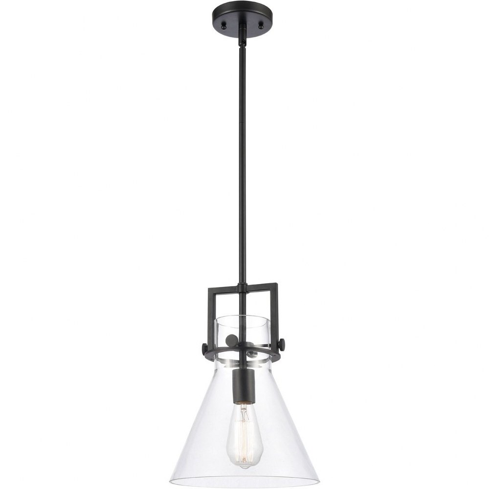 Innovations Lighting-411-1S-BK-10CL-Newton-One Light Mini Pendant-14 Inches Wide by 17 Inches High   Matte Black Finish