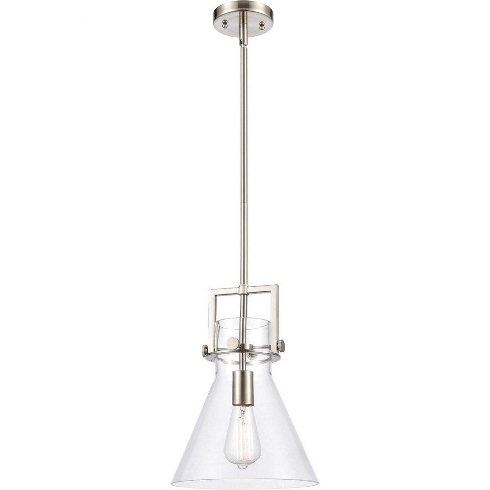 Innovations Lighting-411-1S-SN-10CL-Newton-One Light Mini Pendant-14 Inches Wide by 17 Inches High   Brushed Satin Nickel Finish