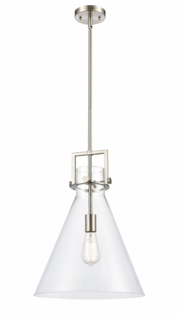 Innovations Lighting-411-1S-SN-14CL-LED-Newton-One Light Mini Pendant-14 Inches Wide by 17 Inches High   Brushed Satin Nickel Finish