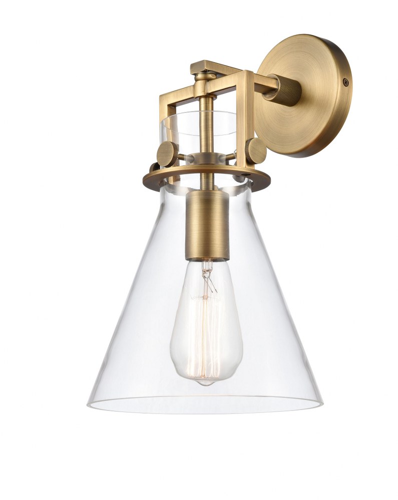 Innovations Lighting-411-1W-BB-8CL-LED-Newton-One Light Wall Sconce-8 Inches Wide by 14.5 Inches High   Brushed Brass Finish