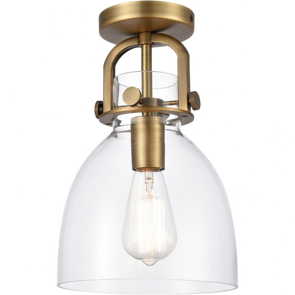 Innovations Lighting-412-1F-BB-8CL-Newton-One Light Flush Mount-8 Inches Wide by 12.5 Inches High Brushed Brass  Brushed Brass Finish