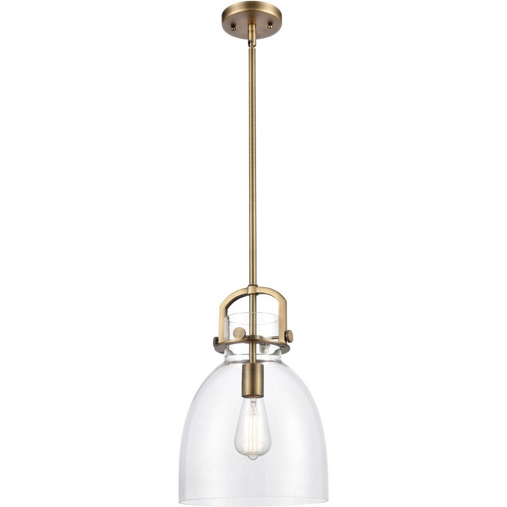 Innovations Lighting-412-1S-BB-10CL-Newton-One Light Mini Pendant-14 Inches Wide by 17 Inches High   Brushed Brass Finish