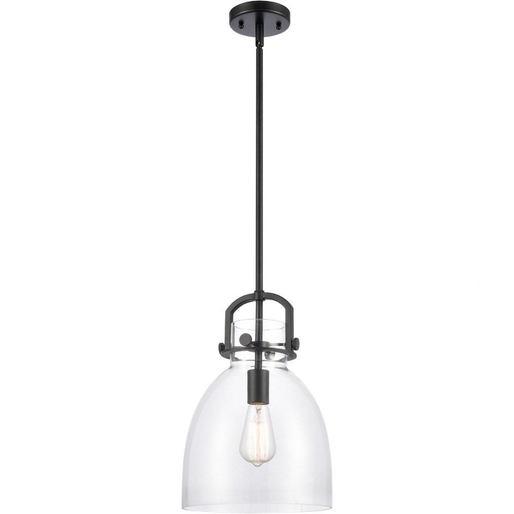 Innovations Lighting-412-1S-BK-10CL-Newton-One Light Mini Pendant-14 Inches Wide by 17 Inches High   Matte Black Finish