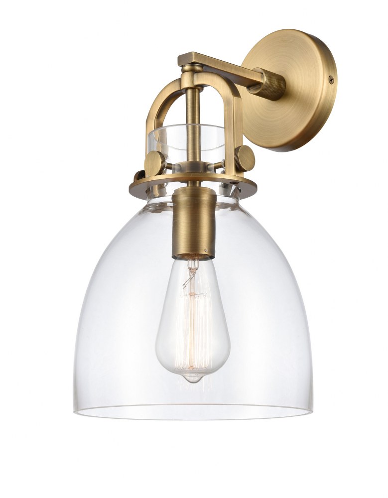 Innovations Lighting-412-1W-BB-8CL-LED-Newton-One Light Wall Sconce-8 Inches Wide by 14.5 Inches High   Brushed Brass Finish