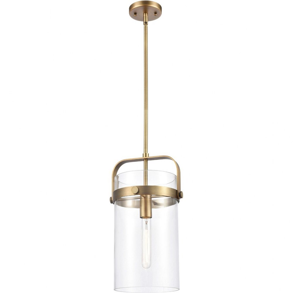 Innovations Lighting-413-1S-BB-8CL-Pilaster-One Light Mini Pendant-9.38 Inches Wide by 17.13 Inches High   Brushed Brass Finish