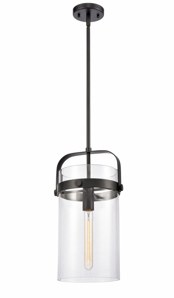 Innovations Lighting-413-1S-BK-8CL-LED-Pilaster-One Light Mini Pendant-9.38 Inches Wide by 17.13 Inches High   Matte Black Finish