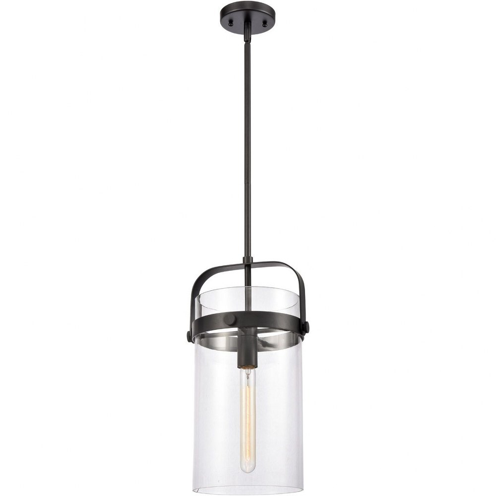 Innovations Lighting-413-1S-BK-8CL-Pilaster-One Light Mini Pendant-9.38 Inches Wide by 17.13 Inches High   Matte Black Finish