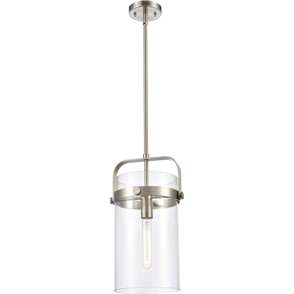 Innovations Lighting-413-1S-SN-8CL-Pilaster-One Light Mini Pendant-9.38 Inches Wide by 17.13 Inches High   Brushed Satin Nickel Finish