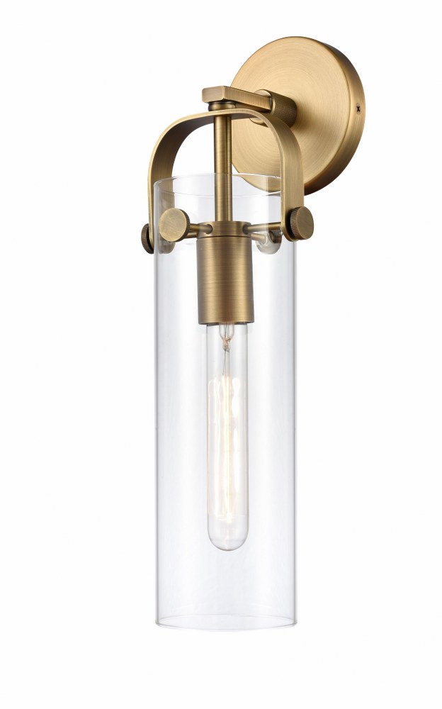 Innovations Lighting-413-1W-BB-4CL-LED-Pilaster-One Light Wall Sconce-4.88 Inches Wide by 16.75 Inches High   Brushed Brass Finish