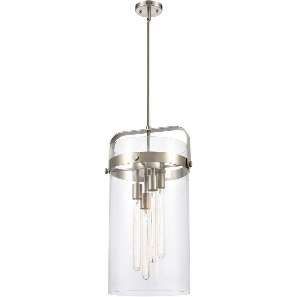 Innovations Lighting-413-4S-SN-12CL-Pilaster-Four Light Mini Pendant-13.38 Inches Wide by 25.5 Inches High Brushed Satin Nickel Incandescent Brushed Brass Finish