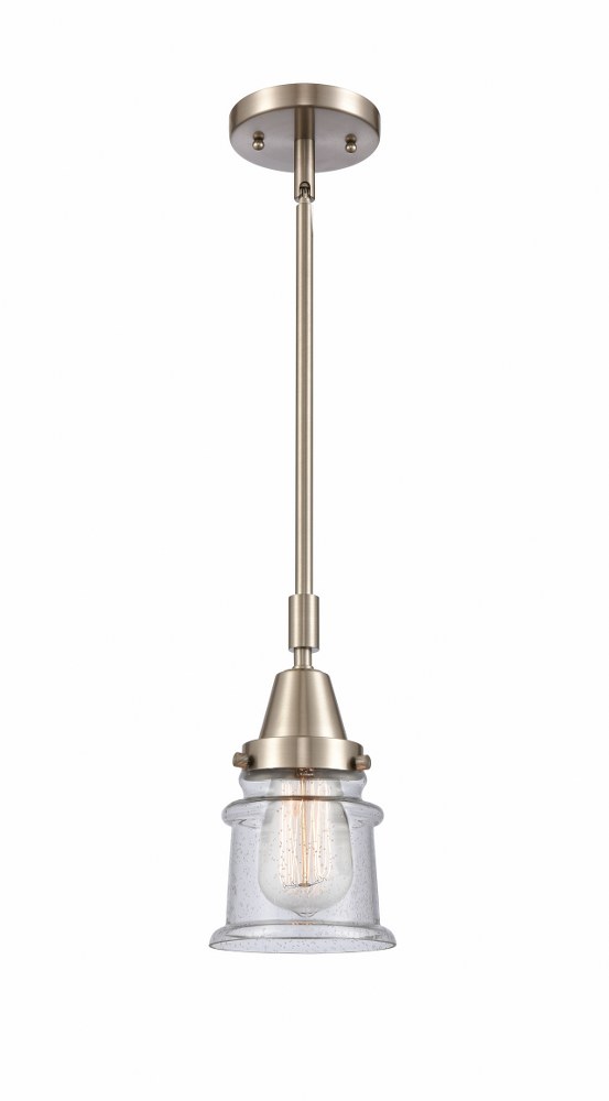 Innovations Lighting-447-1S-SN-G184S-LED-Canton-3.5W 1 LED Mini Pendant in Industrial Style-6.5 Inches Wide by 11.13 Inches High   Brushed Satin Nickel Finish with Seedy Glass