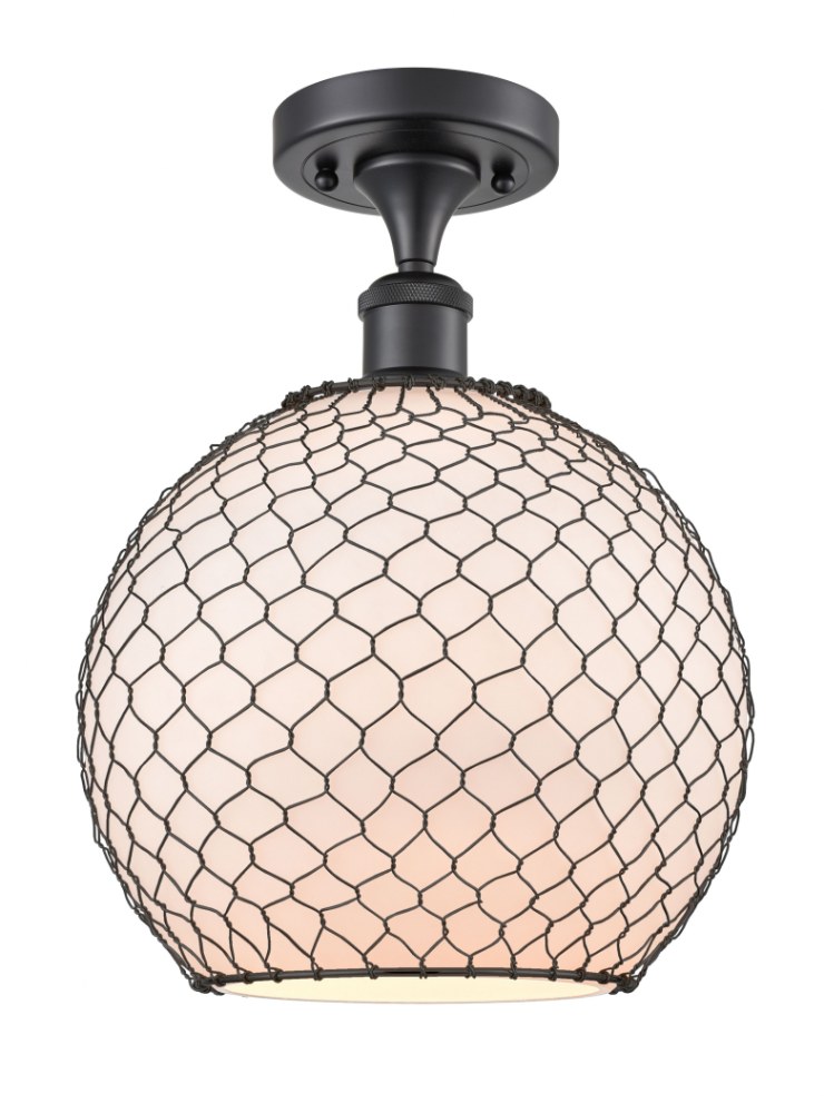Innovations Lighting-516-1C-BK-G121-10CBK-LED-Large Farmhouse Chicken Wire-3.5W 1 LED Semi-Flush Mount in Industrial Style-10 Inches Wide by 15 Inches High   Large Farmhouse Chicken Wire-3.5W 1 LED Semi-Flush Mount in Industrial Style-10 Inches Wide by 15