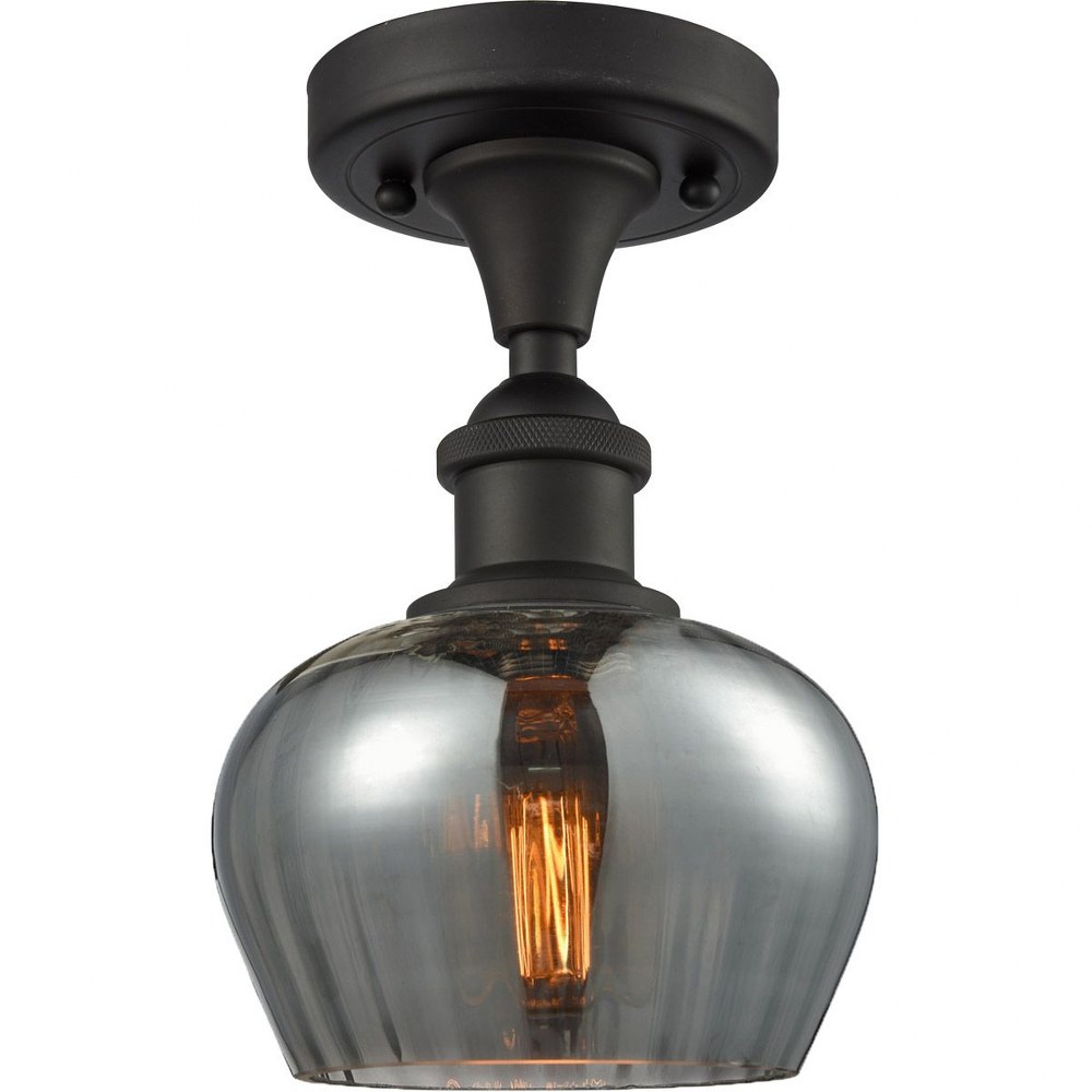 Innovations Lighting-516-1C-OB-G93-Fenton-One Light Semi-Flush Mount-6.5 Inches Wide by 7.5 Inches High   Oiled Rubbed Bronze Finish with Smoked Fluted Glass