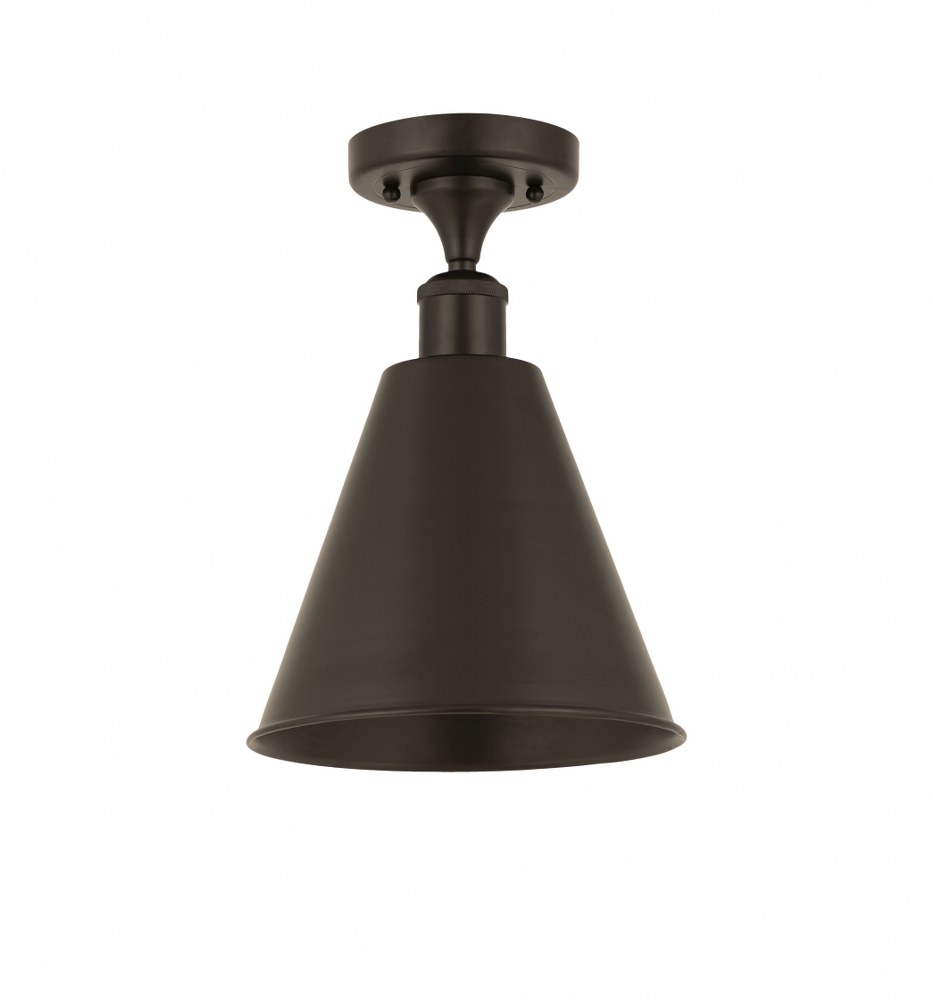Innovations Lighting-516-1C-OB-MBC-8-OB-LED-Ballston Cone - 1 Light Semi-Flush Mount In Industrial Style-11.75 Inches Tall and 8 Inches Wide LED Oil Rubbed Bronze Shade Oil Rubbed Bronze Finish