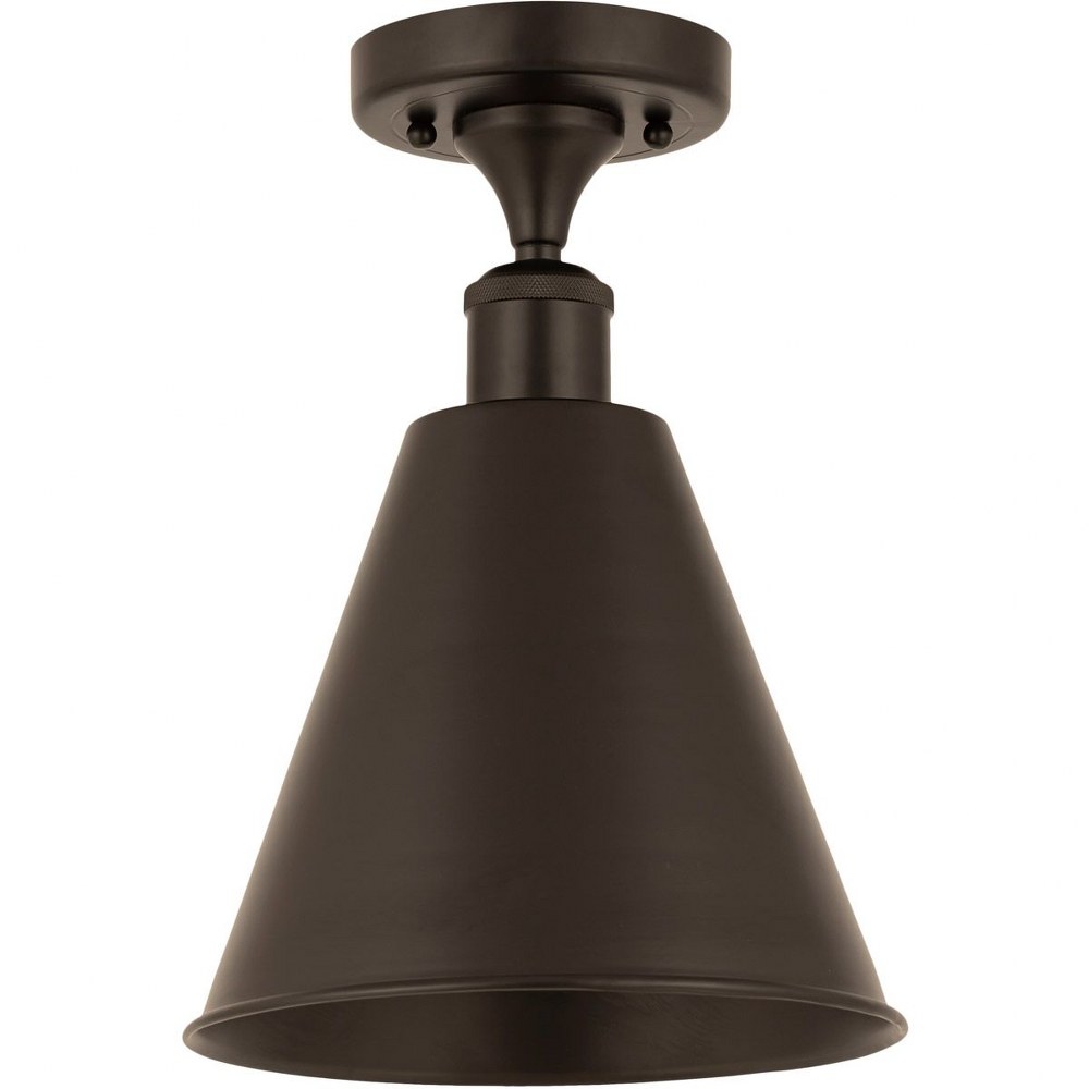 Innovations Lighting-516-1C-OB-MBC-8-OB-Ballston Cone - 1 Light Semi-Flush Mount In Industrial Style-11.75 Inches Tall and 8 Inches Wide Incandescent Oil Rubbed Bronze Shade Oil Rubbed Bronze Finish