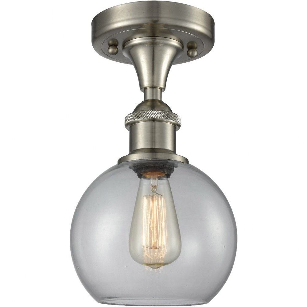 Innovations Lighting-516-1C-SN-G122-Ballston Dome-1 Light Semi-Flush Mount-8 Inches Wide by 12 Inches High   Brushed Satin Nickel Finish with Clear Globe Glass