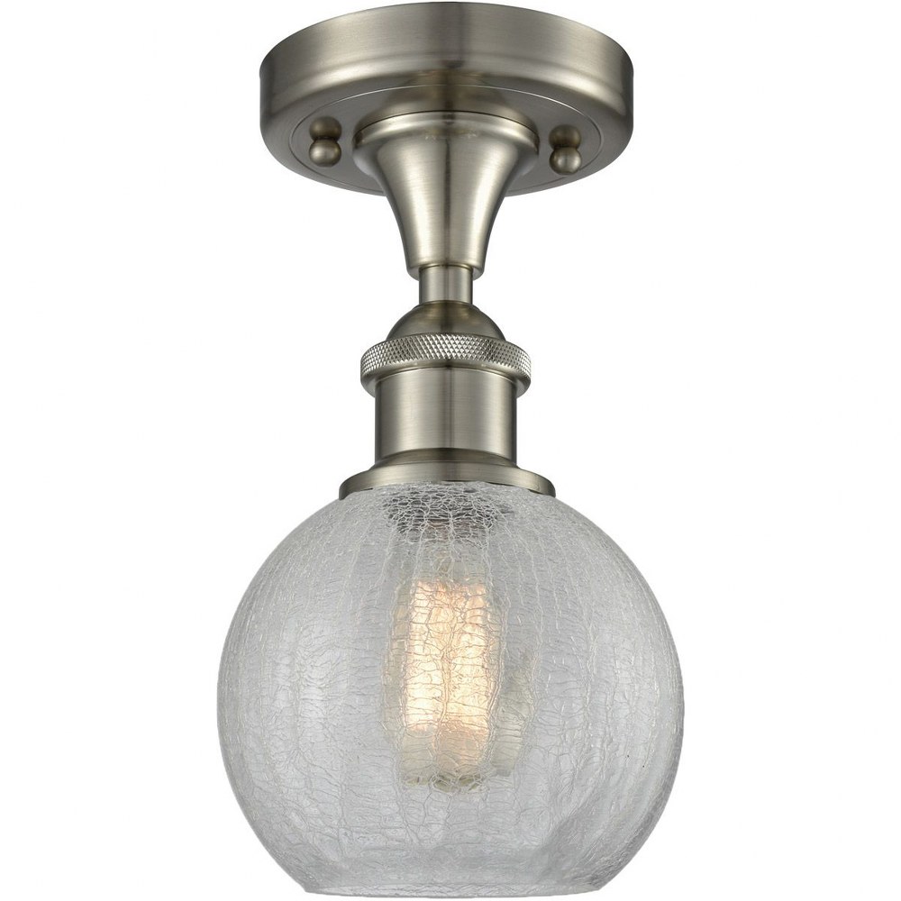 Innovations Lighting-516-1C-SN-G125-Ballston Dome-1 Light Semi-Flush Mount-8 Inches Wide by 12 Inches High   Brushed Satin Nickel Finish with Clear Crackle Globe Glass