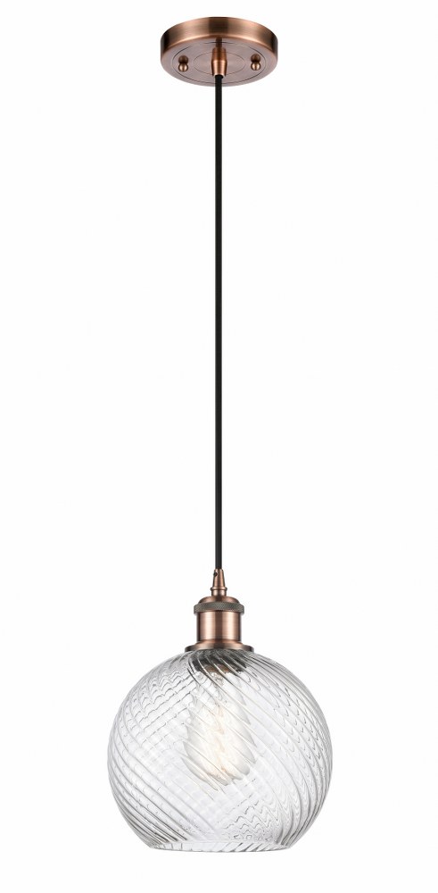 Innovations Lighting-516-1P-AC-G1214-8-LED-Twisted Swirl-3.5W 1 LED Mini Pendant in Industrial Style-8 Inches Wide by 10 Inches High   Antique Copper Finish with Clear Glass