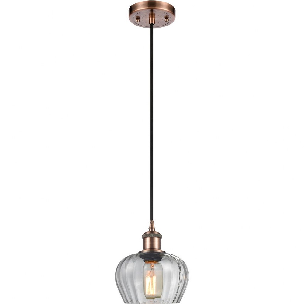 Innovations Lighting-516-1P-AC-G92-Fenton-1 Light Mini Pendant in Art Nouveau Style-6.5 Inches Wide by 7.5 Inches High   Antique Copper Finish with Clear Glass