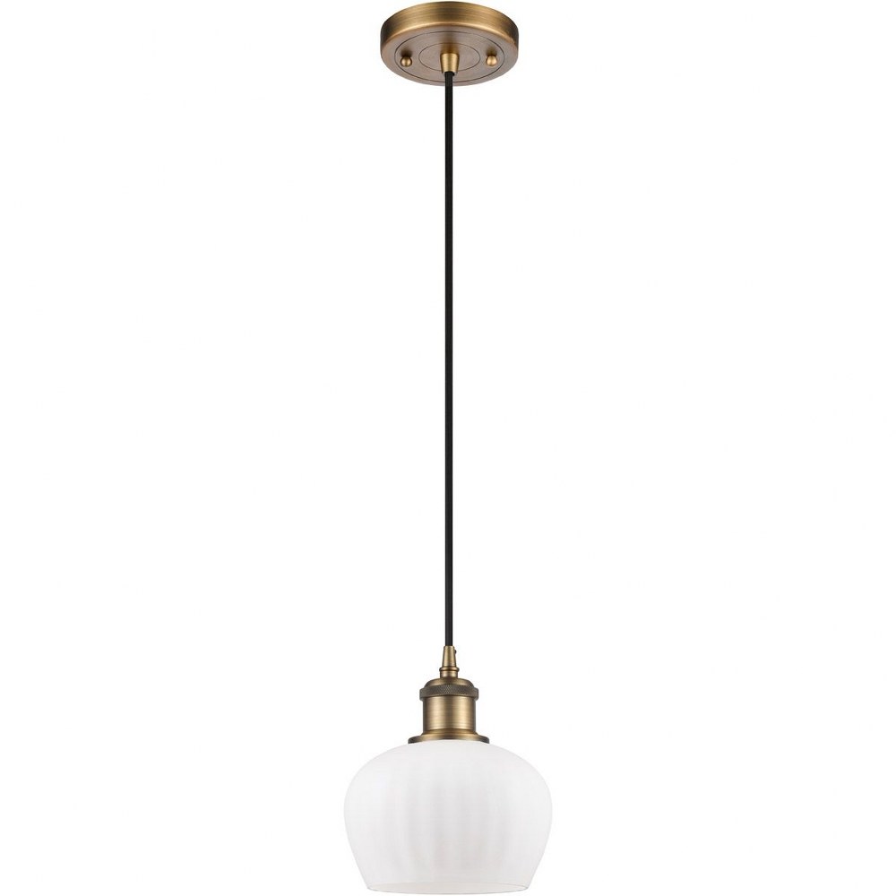 Innovations Lighting-516-1P-BB-G91-Fenton-1 Light Mini Pendant in Art Nouveau Style-6.5 Inches Wide by 7.5 Inches High   Brushed Brass Finish with Matte White Glass