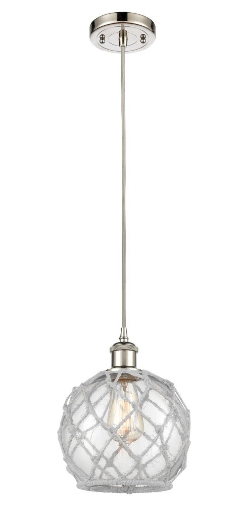 Innovations Lighting-516-1P-PN-G122-8RW-LED-Farmhouse Rope-3.5W 1 LED Mini Pendant in Industrial Style-8 Inches Wide by 10 Inches High   Polished Nickel Finish with Clear/White Rope Glass