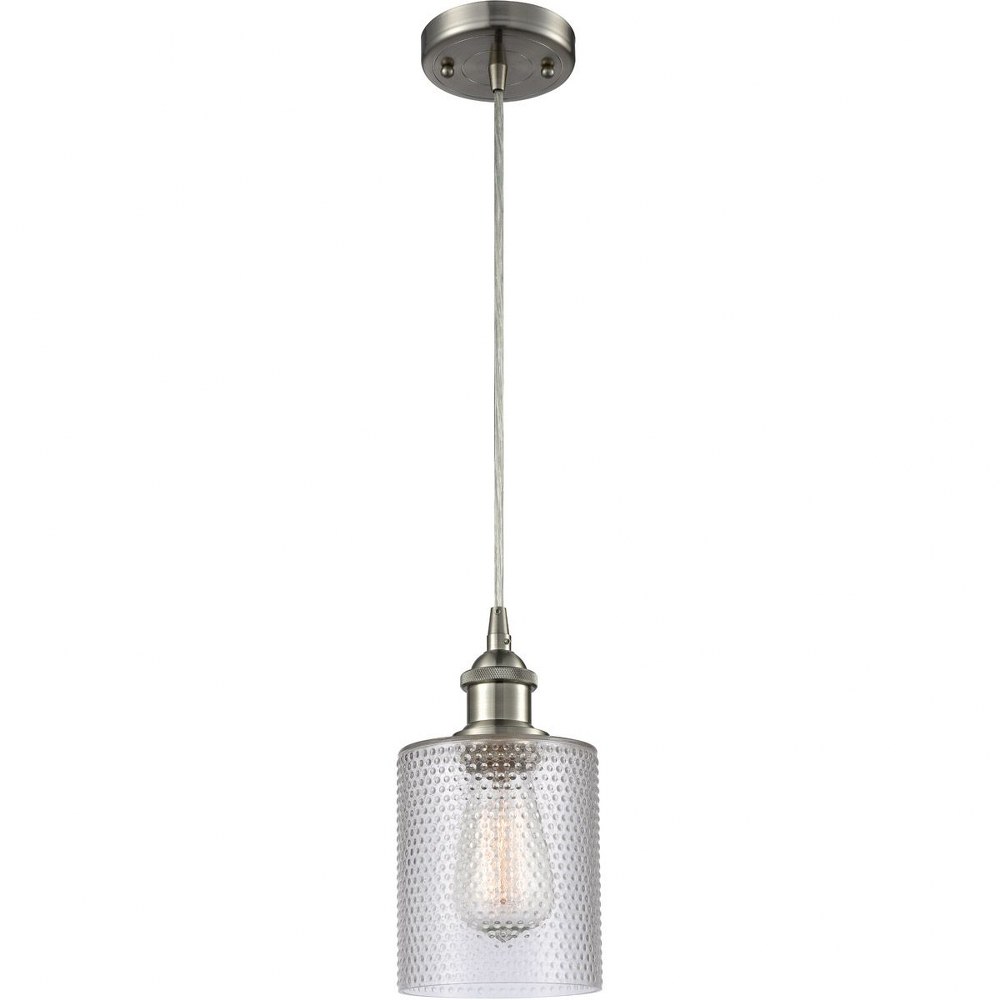 Innovations Lighting-516-1P-SN-G112-Cobleskill-One Light Semi-Flush Mount-5 Inches Wide by 8 Inches High   Brushed Satin Nickel Finish with Clear Ripple Glass