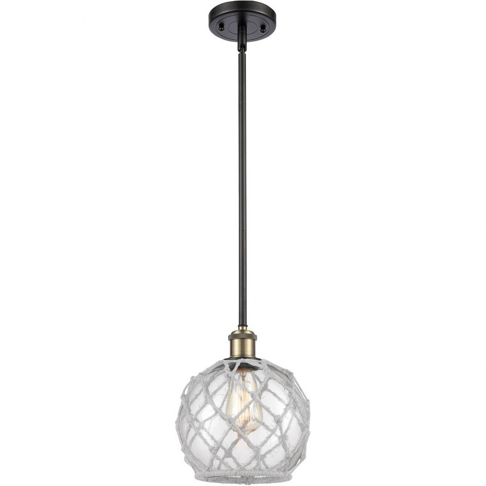 Innovations Lighting-516-1S-BAB-G122-8RW-Farmhouse Rope-1 Light Pendant in Industrial Style-8 Inches Wide by 10 Inches High   Black Antique Brass Finish with Clear/White Rope Glass