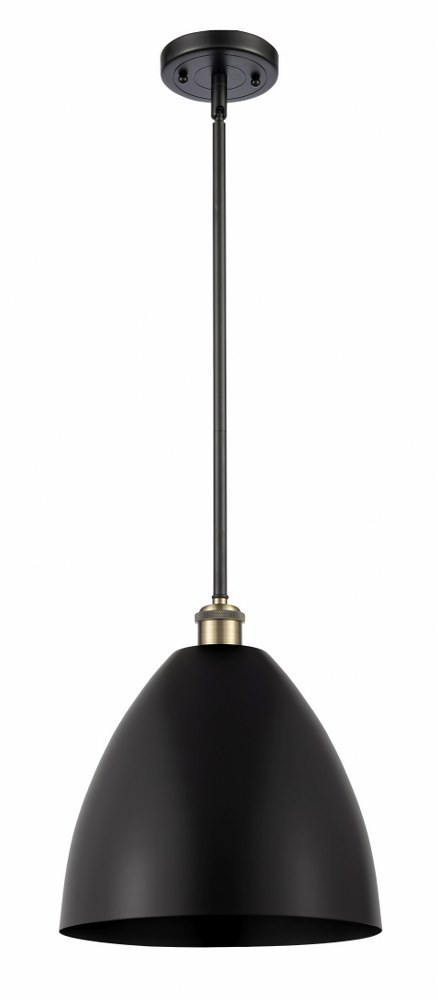 Innovations Lighting-516-1S-BAB-MBD-12-BK-LED-Ballston Cone - 1 Light Pendant In Industrial Style-12.75 Inches Tall and 12 Inches Wide LED Matte Black Shade Black Antique Brass Finish