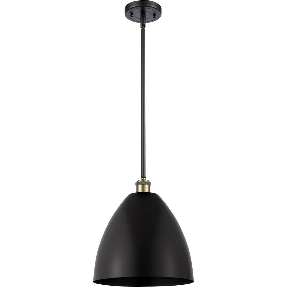 Innovations Lighting-516-1S-BAB-MBD-12-BK-Ballston Cone - 1 Light Pendant In Industrial Style-12.75 Inches Tall and 12 Inches Wide Incandescent Matte Black Shade Black Antique Brass Finish