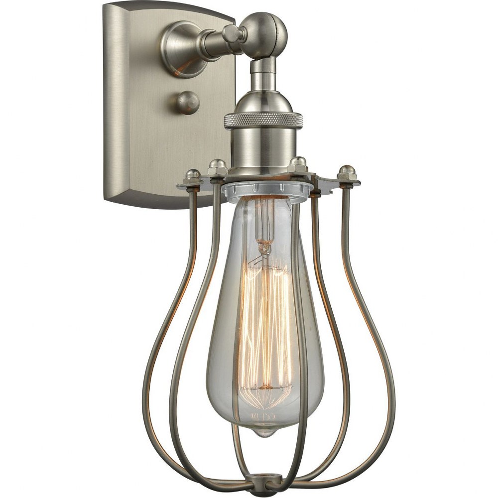 Innovations Lighting-516-1W-SN-513-LED-Ballston Cone-1 Light Wall Sconce-7 Inches Wide by 10.5 Inches High   Brushed Satin Nickel Finish with Mesh Cylinder Barrington Shade