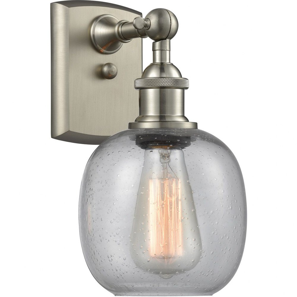 Innovations Lighting-516-1W-SN-G104-LED-Ballston Cone-1 Light Wall Sconce-7 Inches Wide by 10.5 Inches High   Brushed Satin Nickel Finish with Clear Seedy Glass