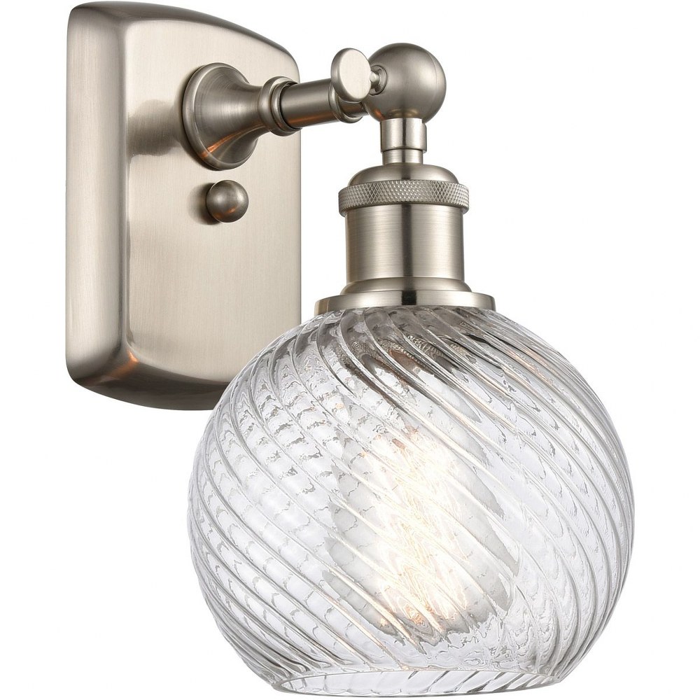 Innovations Lighting-516-1W-SN-G1214-6-Small Twisted Swirl-1 Light Wall Sconce in Industrial Style-6 Inches Wide by 11 Inches High   Brushed Satin Nickel Finish with Clear Glass