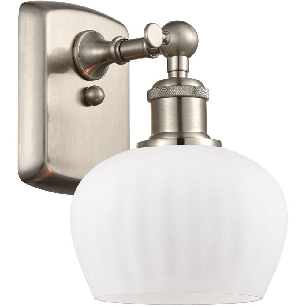 Innovations Lighting-516-1W-SN-G91-Fenton-1 Light Wall Sconce in Art Nouveau Style-6.5 Inches Wide by 10.5 Inches High   Brushed Satin Nickel Finish with Matte White Glass