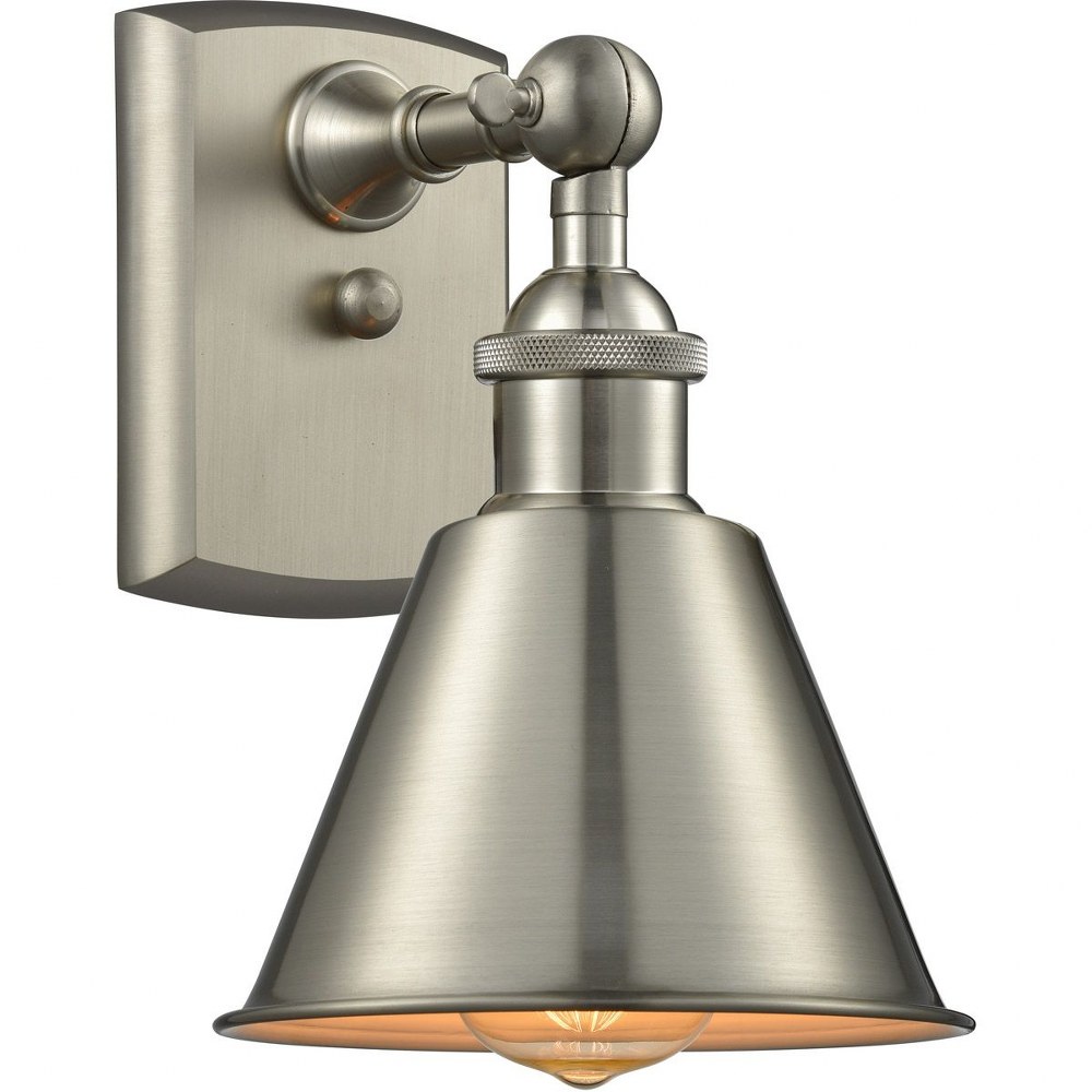 Innovations Lighting-516-1W-SN-M8-Ballston Cone-1 Light Wall Sconce-7 Inches Wide by 10.5 Inches High   Brushed Satin Nickel Finish with Metal Shade