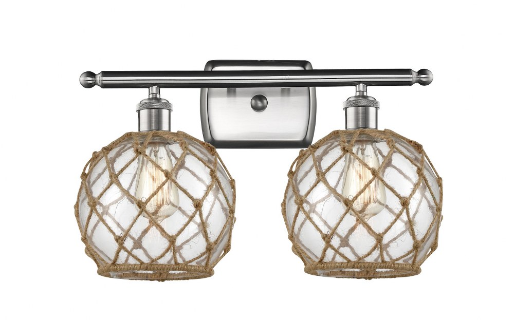 Innovations Lighting-516-2W-SN-G122-8RB-LED-Farmhouse Rope-7W 2 LED Bath Vanity in Industrial Style-16 Inches Wide by 13 Inches High   Brushed Satin Nickel Finish with Clear/Brown Rope Glass