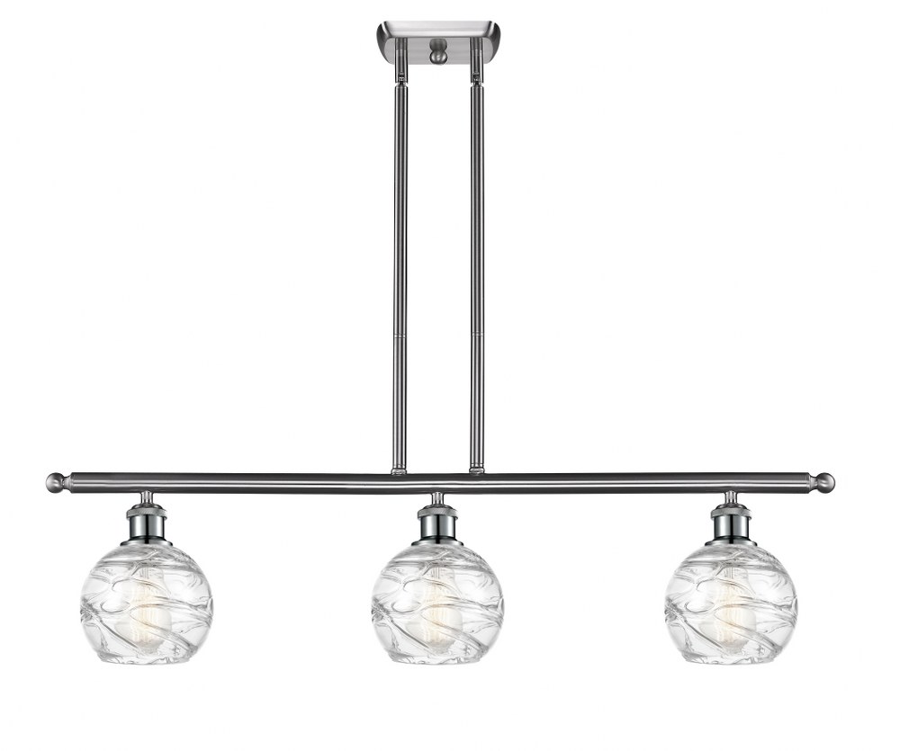 Innovations Lighting-516-3I-SN-G1213-6-LED-Small Deco Swirl-10.5W 3 LED Island in Industrial Style-36 Inches Wide by 9 Inches High   Brushed Satin Nickel Finish with Clear Glass