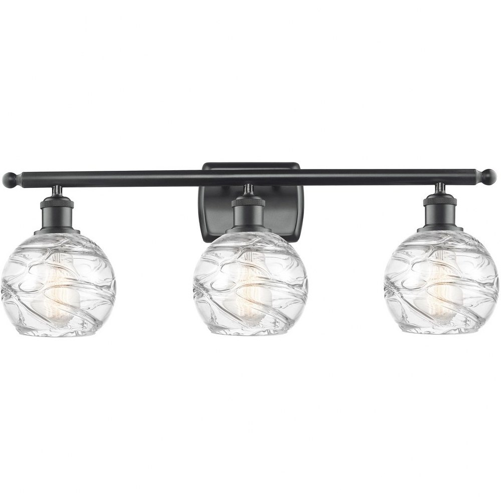 Innovations Lighting-516-3W-BK-G1213-6-Small Deco Swirl-3 Light Bath Vanity in Industrial Style-26 Inches Wide by 11 Inches High   Matte Black Finish with Clear Glass