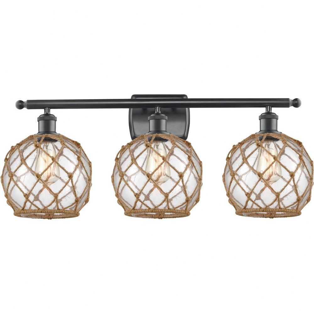 Innovations Lighting-516-3W-BK-G122-8RB-Farmhouse Rope-3 Light Bath Vanity in Industrial Style-26 Inches Wide by 13 Inches High   Matte Black Finish with Clear/Brown Rope Glass