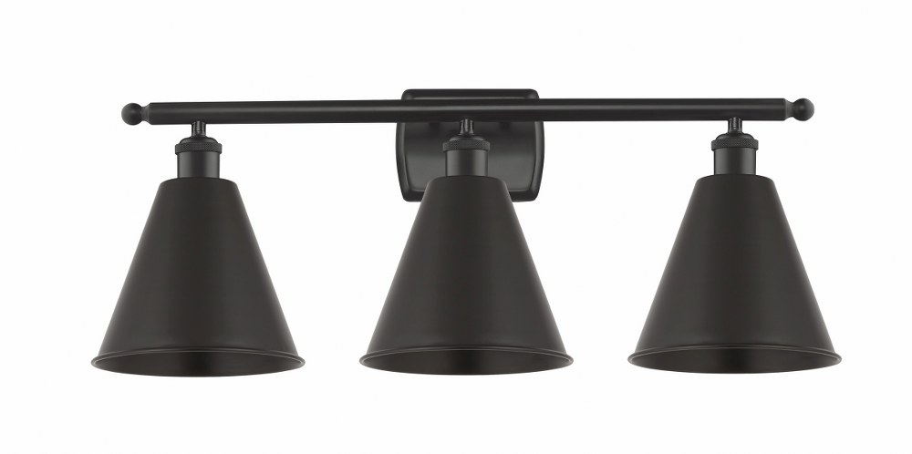 Innovations Lighting-516-3W-BK-MBC-8-BK-LED-Ballston Cone - 3 Light Bath Vanity In Industrial Style-11.25 Inches Tall and 28 Inches Wide Matte Black LED Matte Black Finish